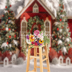 Lofaris White Red House Trees Snow Christmas Photo Backdrop