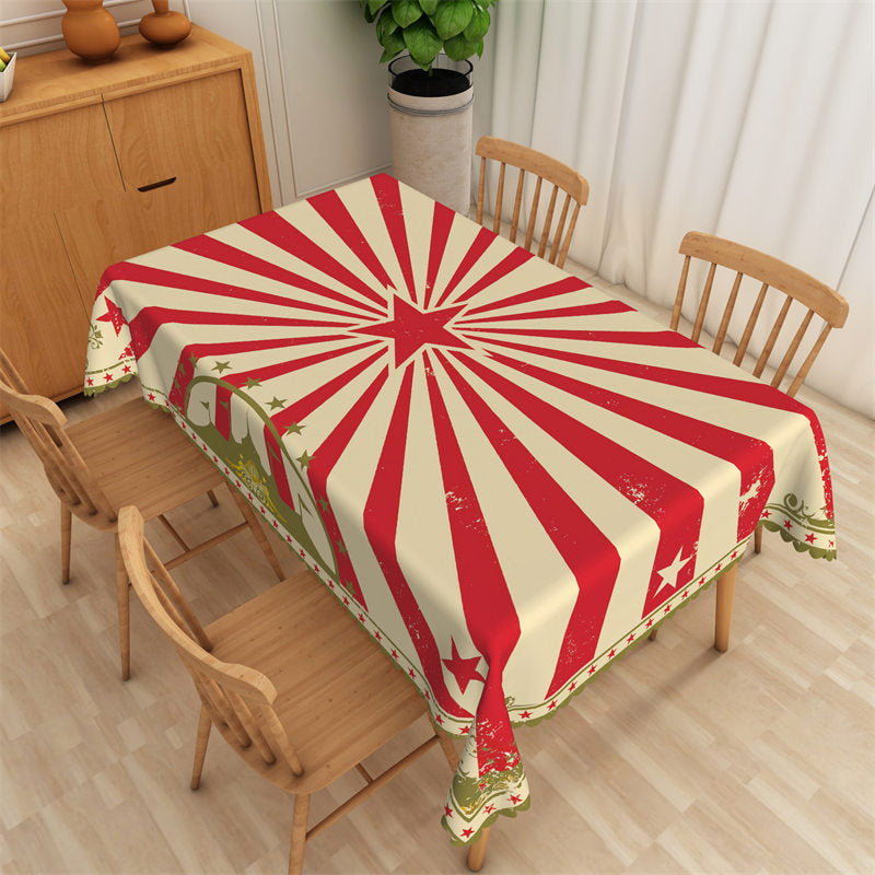 Lofaris White Red Star Stripes Vintage Rectangle Tablecloth