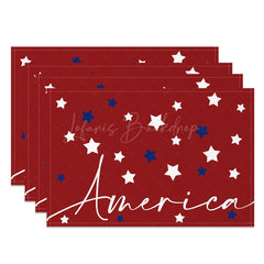 Lofaris White Red Stars American Set Of 4 Placemats