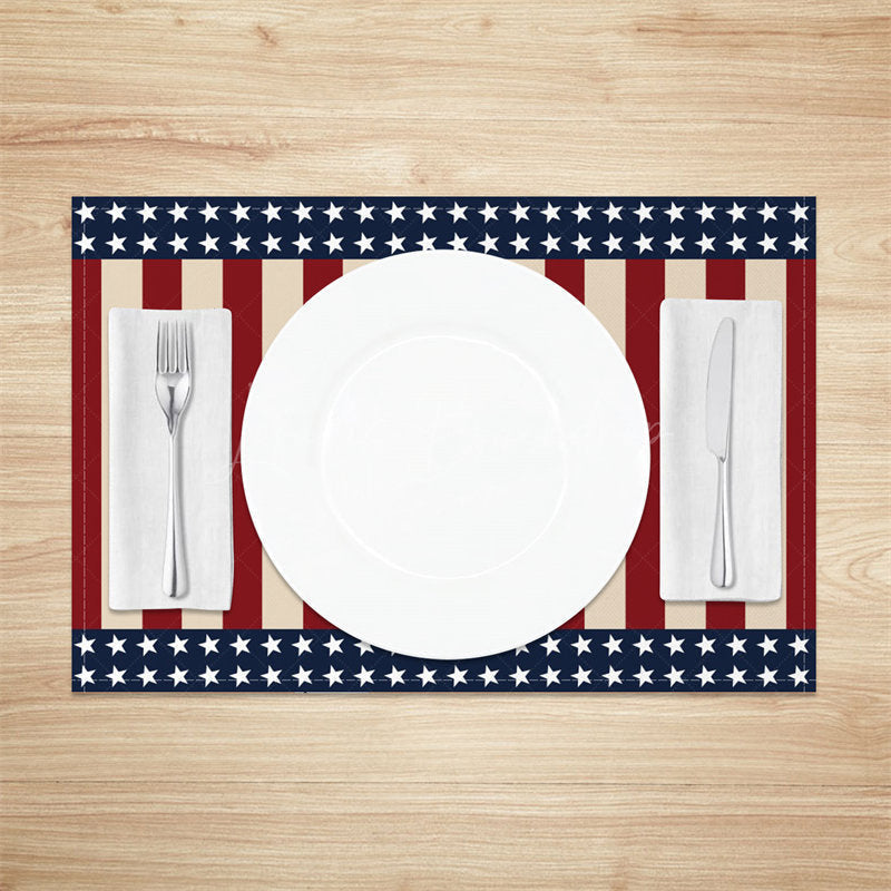 Lofaris White Red Stripe Blue Star Dining Set Of 4 Placemats