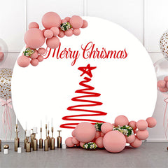 Lofaris White Red Xmas Tree Round Merry Christmas Backdrop