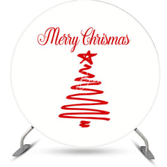 Lofaris White Red Xmas Tree Round Merry Christmas Backdrop