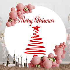 Lofaris White Red Xmas Tree Round Merry Christmas Backdrop