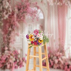 Lofaris White Retro Arch Door Pink Floral Wedding Backdrop