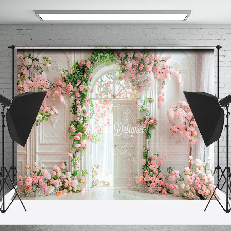 White Retro Wall Greenery Floral Wedding Backdrop - Lofaris