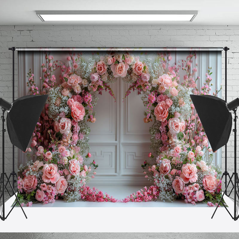 Lofaris White Retro Wall Pink Arch Floral Wedding Backdrop