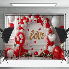 Lofaris White Retro Wall Red Balloon Valentines Day Backdrop