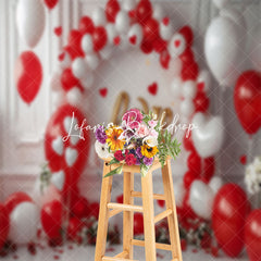 Lofaris White Retro Wall Red Balloon Valentines Day Backdrop