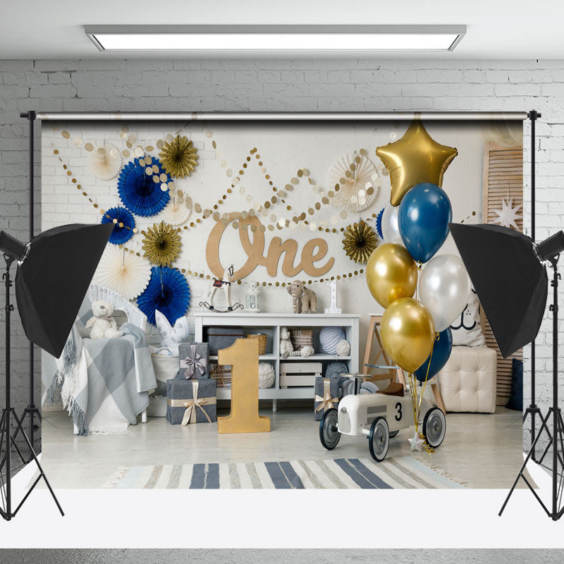 Lofaris White Room Balloons 1st Birthday Cake Smash Backdrop