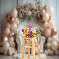 Lofaris White Room Sofa Balloons Bear Cake Smash Backdrop