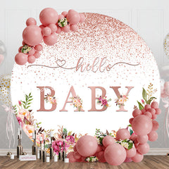 Lofaris White Rose Gold Floral Hello Baby Round Backdrop