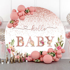 Lofaris White Rose Gold Floral Hello Baby Round Backdrop