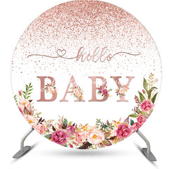 Lofaris White Rose Gold Floral Hello Baby Round Backdrop