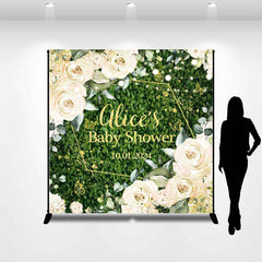 Lofaris White Rose Green Leaves Custom Baby Shower Backdrop