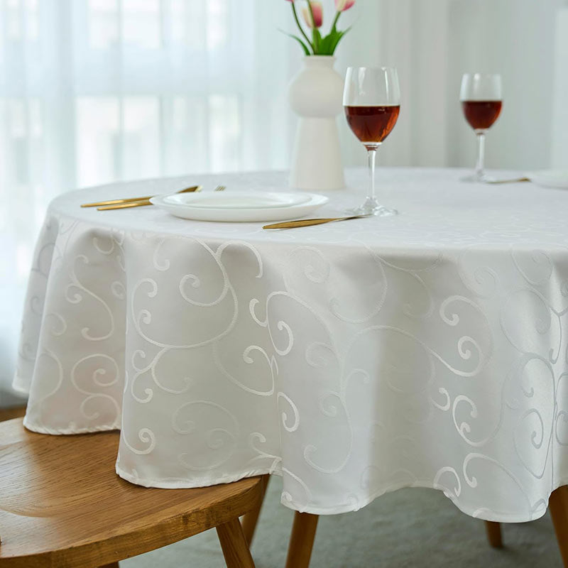 Lofaris White Round Luxury Premium Polyester Table Cover