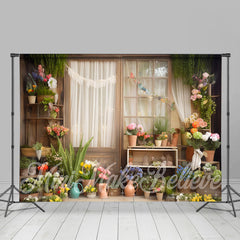 Lofaris White Screen Door Wooden Rack Floral Spring Backdrop