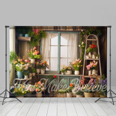 Lofaris White Screen Window Desk Floral Spring Backdrop