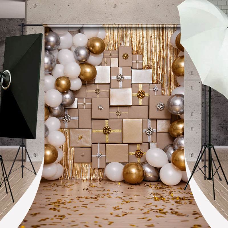 Lofaris White Silver Gold Balloon Gifts Sweep Photo Backdrop