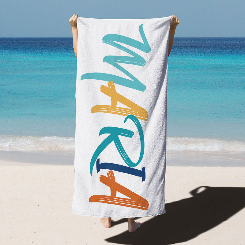 Lofaris White Simple Custom Name Beach Towel as Gifts