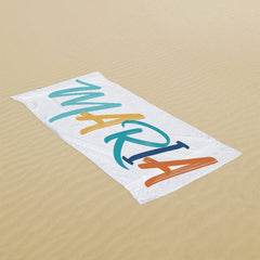 Lofaris White Simple Custom Name Beach Towel as Gifts
