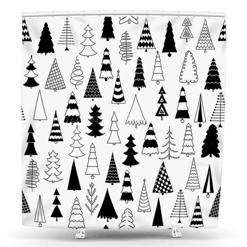 Lofaris White Simple Lines Trees Birthday Shower Curtain