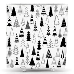 Lofaris White Simple Lines Trees Birthday Shower Curtain