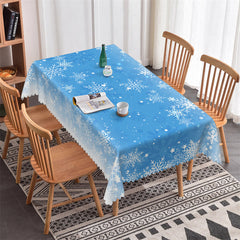 Lofaris White Snowflake Blue Christmas Party Tablecloth