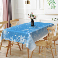 Lofaris White Snowflake Blue Christmas Party Tablecloth