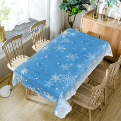 Lofaris White Snowflake Blue Christmas Party Tablecloth