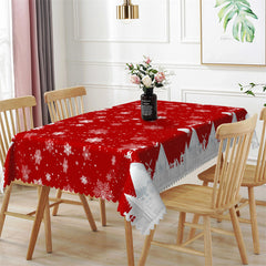 Lofaris White Snowflake Red Christmas Decorative Tablecloth