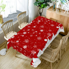 Lofaris White Snowflake Red Christmas Decorative Tablecloth