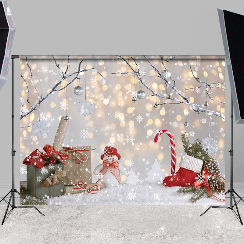 Lofaris White Snowflake Silver Ball Glitter Winter Backdrop