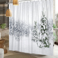 Lofaris White Snowy Pine Trees Christmas Shower Curtain