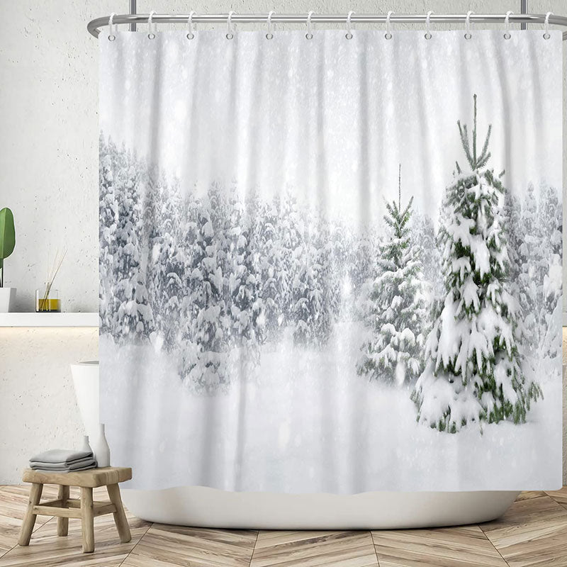 Lofaris White Snowy Pine Trees Christmas Shower Curtain