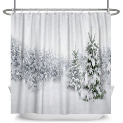 Lofaris White Snowy Pine Trees Christmas Shower Curtain