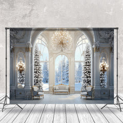 Lofaris White Snowy Tree Luxury Window Winter Photo Backdrop