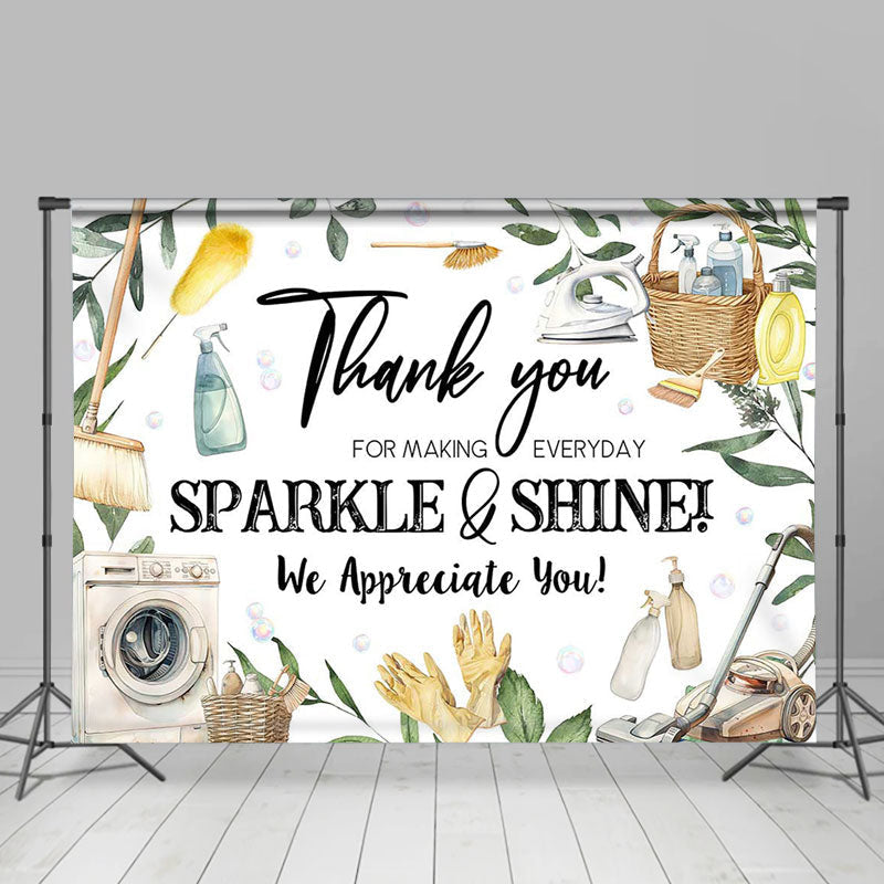 Lofaris White Sparkle And Shine Housekeeping Week Backdrop