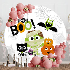 Lofaris White Spider Wab Halloween Round Birthday Backdrop