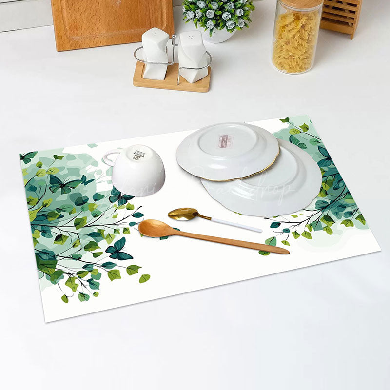 Lofaris White Spring Ink Greenery Dining Set Of 4 Placemats