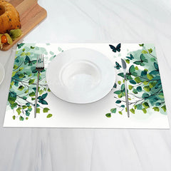 Lofaris White Spring Ink Greenery Dining Set Of 4 Placemats