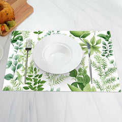 Lofaris White Spring Plant Leaves Dining Set Of 4 Placemats