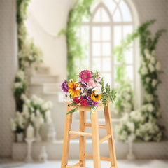 Lofaris White Stairs Window Flower Spring Photo Backdrop