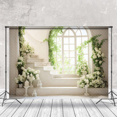 Lofaris White Stairs Window Flower Spring Photo Backdrop