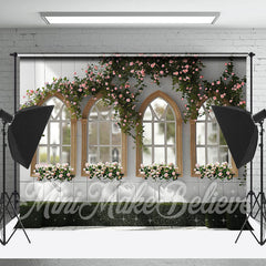 Lofaris White Tile Window Spring Floral Backdrop For Photo