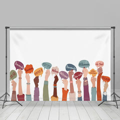 Lofaris White Various Languages Hands Welcome Party Backdrop