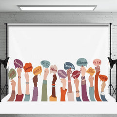 Lofaris White Various Languages Hands Welcome Party Backdrop