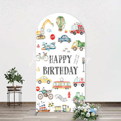 Lofaris White Various Transportation Birthday Arch Backdrop