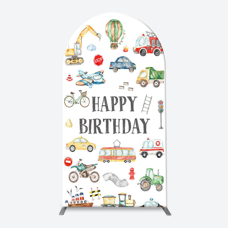 Lofaris White Various Transportation Birthday Arch Backdrop