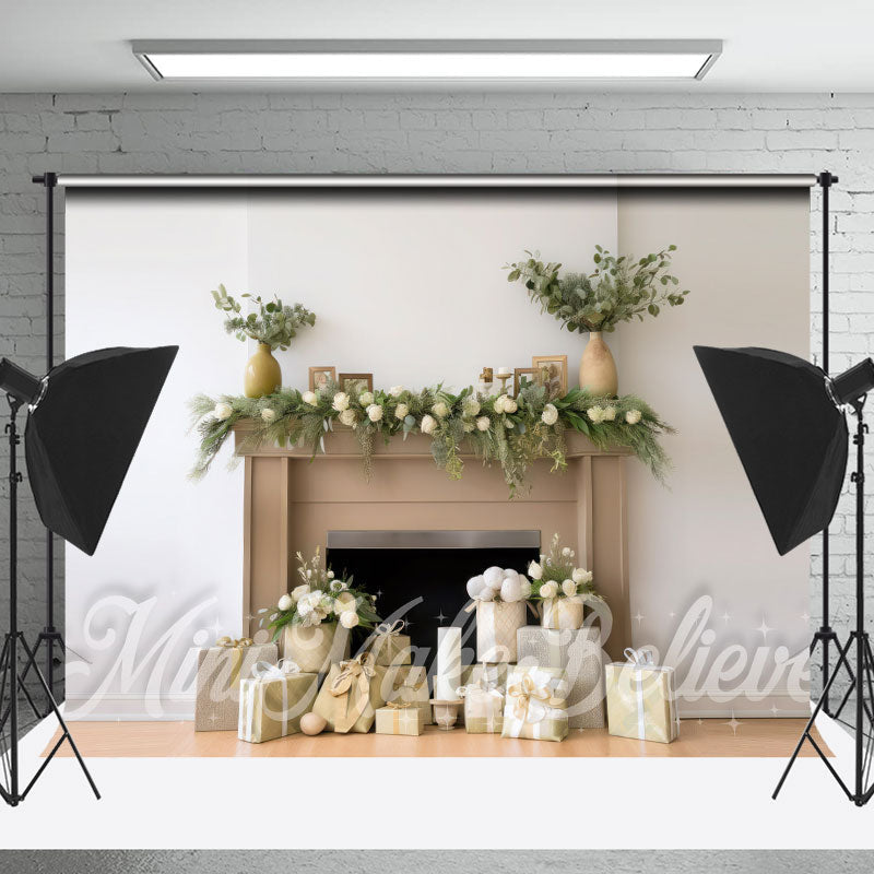 Lofaris White Wall Brown Fireplace Gifts Floor Backdrop