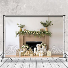 Lofaris White Wall Brown Fireplace Gifts Floor Backdrop